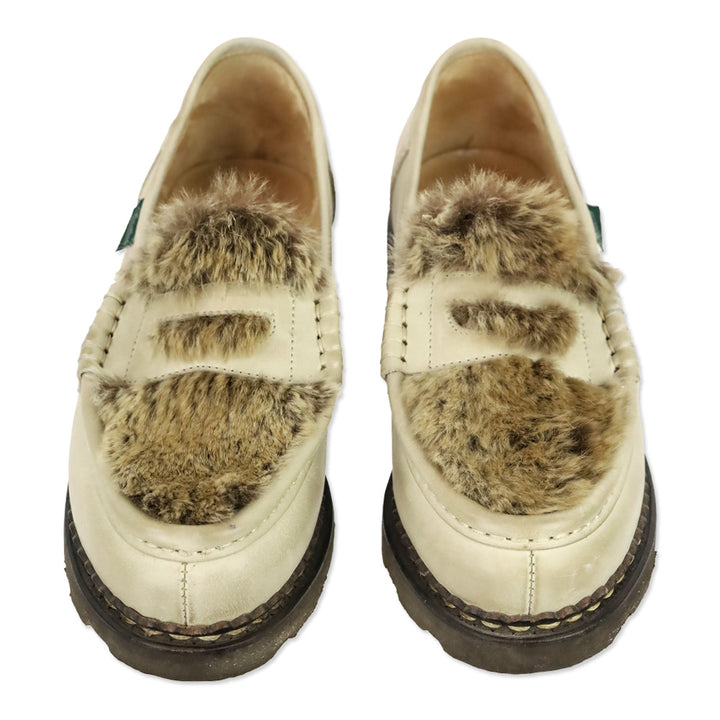 Paraboot Orsay Lapin Beige Leather Rabbit Fur Penny Loafer
