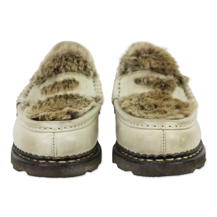 Paraboot Orsay Lapin Beige Leather Rabbit Fur Penny Loafer