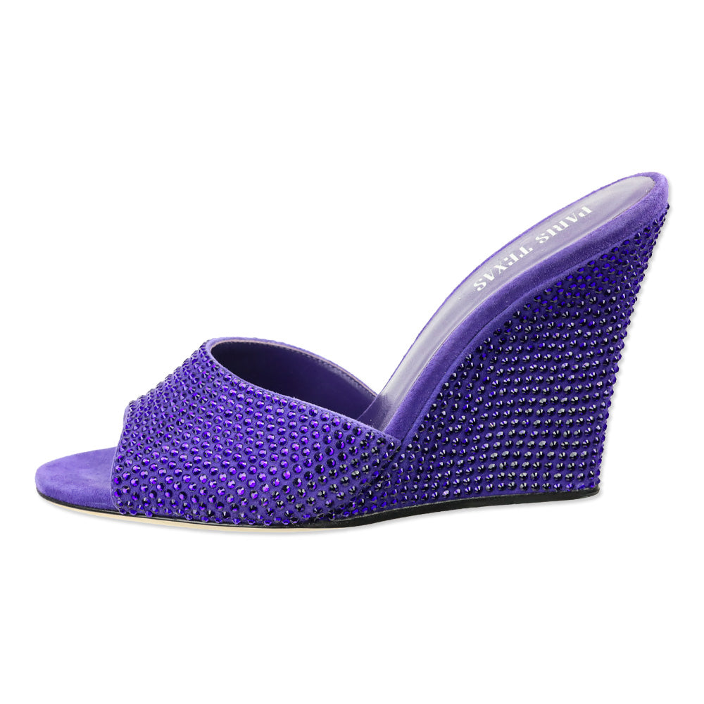Paris Texas Amethyst Suede Crystal 95 Holly Wanda Wedge Mule Sandal