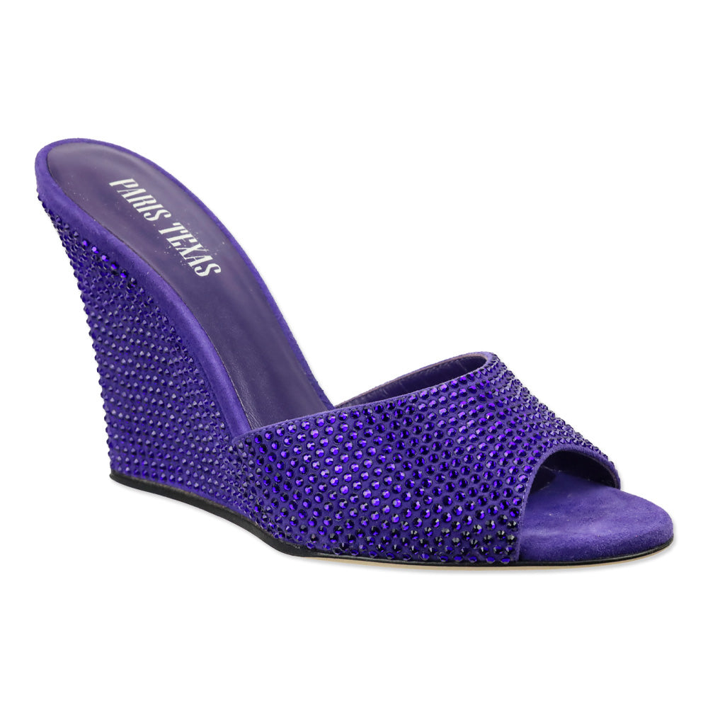 Paris Texas Amethyst Suede Crystal 95 Holly Wanda Wedge Mule Sandal