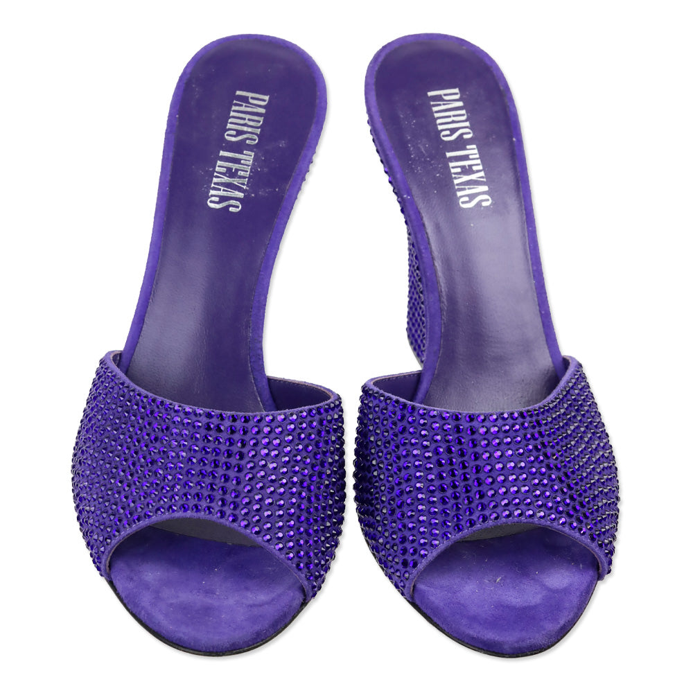 Paris Texas Amethyst Suede Crystal 95 Holly Wanda Wedge Mule Sandal