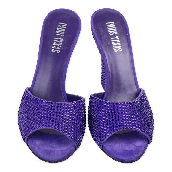 Paris Texas Amethyst Suede Crystal 95 Holly Wanda Wedge Mule Sandal