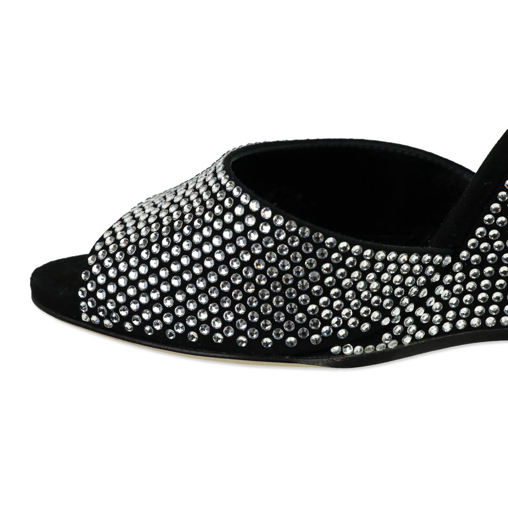 Paris Texas Black Diamond Suede Crystal 95 Holly Wanda Wedge Mule Sandal