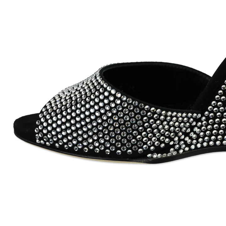 Paris Texas Black Diamond Suede Crystal 95 Holly Wanda Wedge Mule Sandal