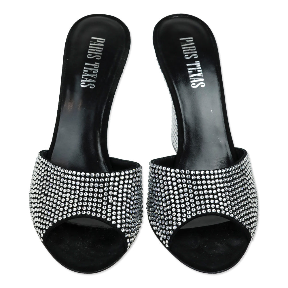 Paris Texas Black Diamond Suede Crystal 95 Holly Wanda Wedge Mule Sandal