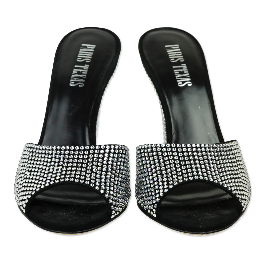 Paris Texas Black Diamond Suede Crystal 95 Holly Wanda Wedge Mule Sandal