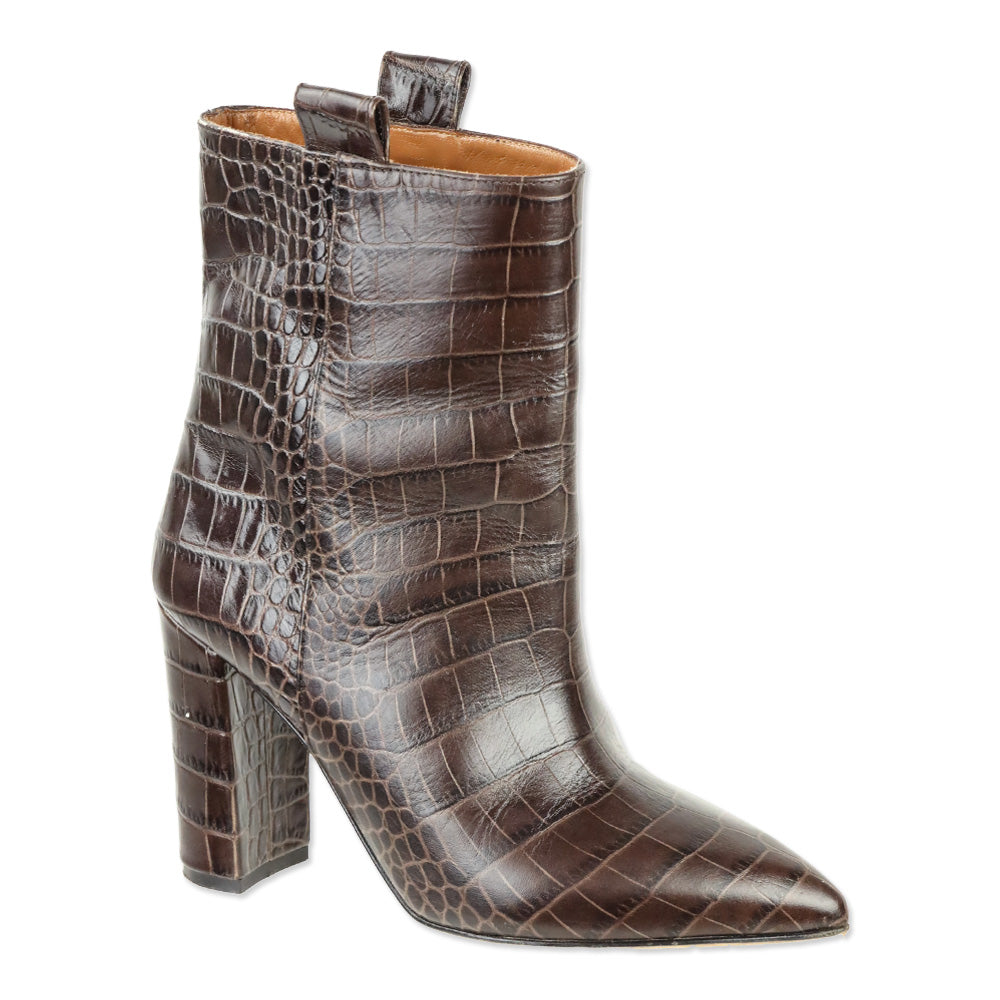 Paris Texas Brown Croc-Embossed Leather Ankle Booties