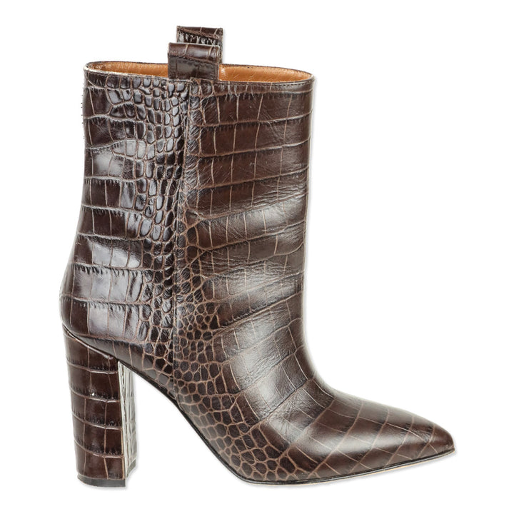 Paris Texas Brown Croc-Embossed Leather Ankle Booties