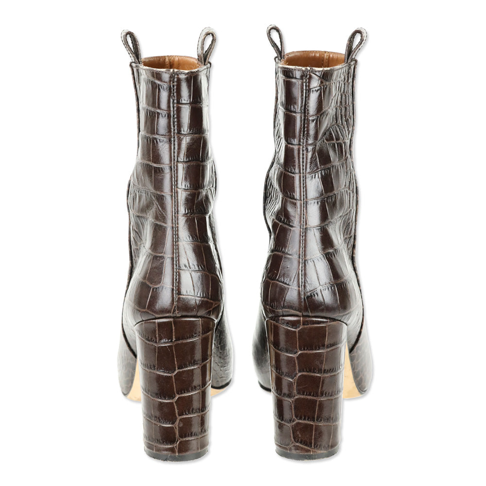 Paris Texas Brown Croc-Embossed Leather Ankle Booties