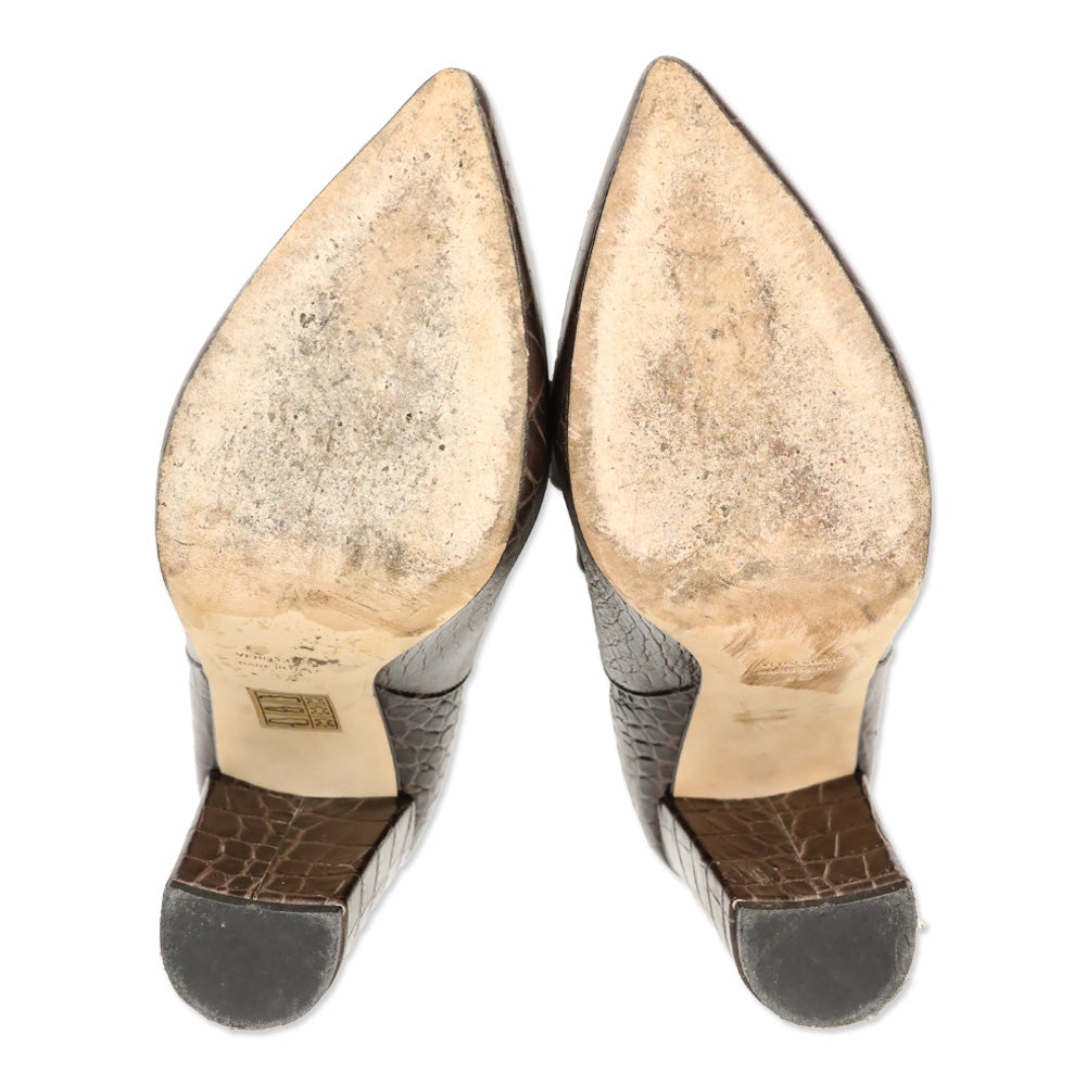 Paris Texas Brown Croc-Embossed Leather Ankle Booties