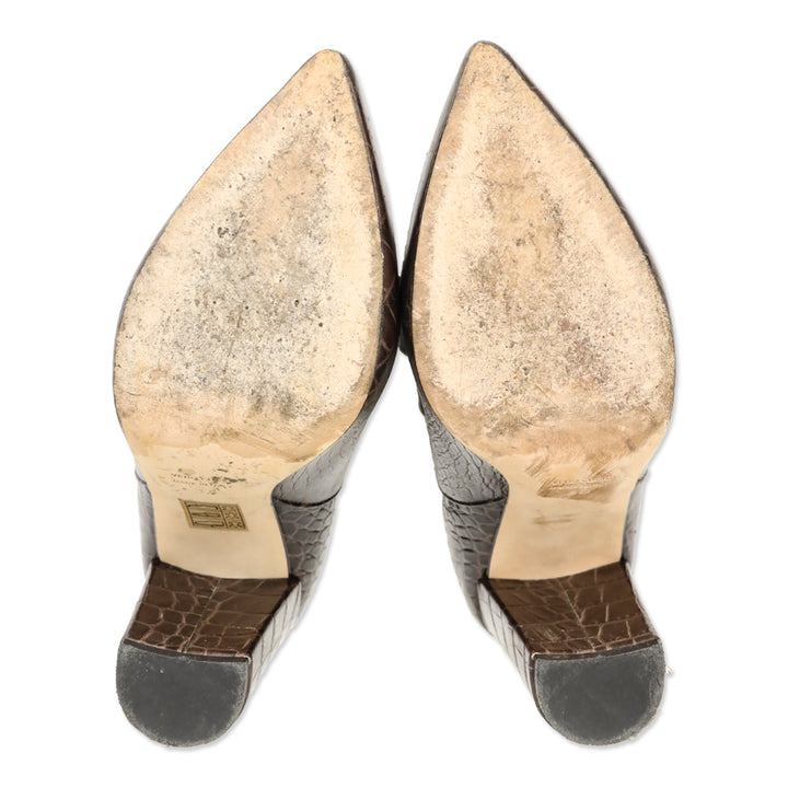 Paris Texas Brown Croc-Embossed Leather Ankle Booties