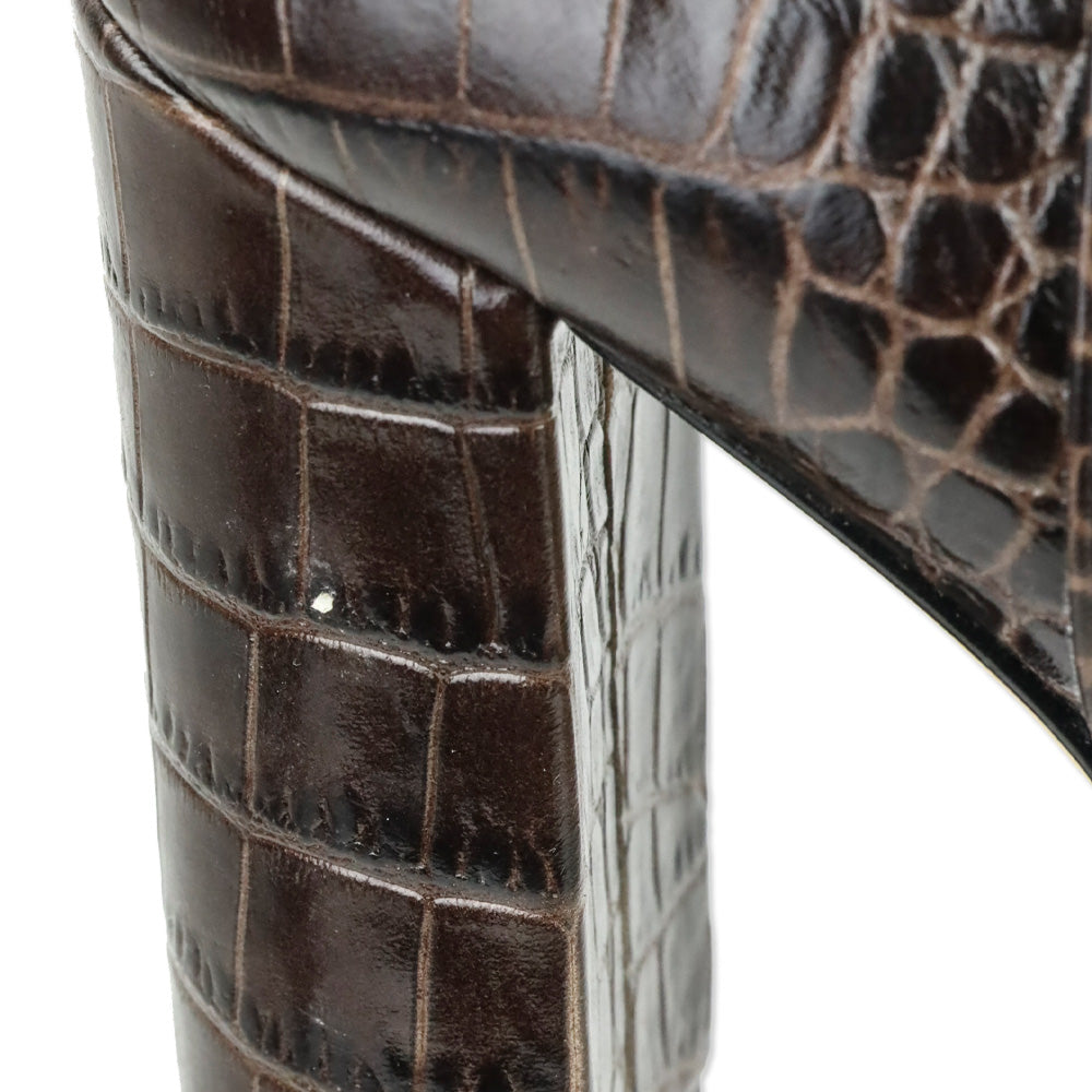 Paris Texas Brown Croc-Embossed Leather Ankle Booties