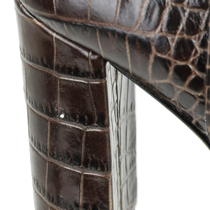 Paris Texas Brown Croc-Embossed Leather Ankle Booties