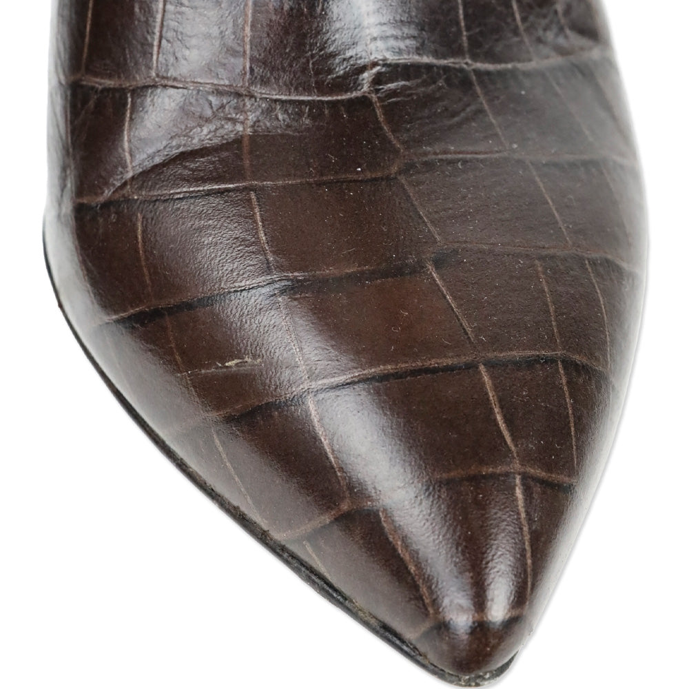 Paris Texas Brown Croc-Embossed Leather Ankle Booties