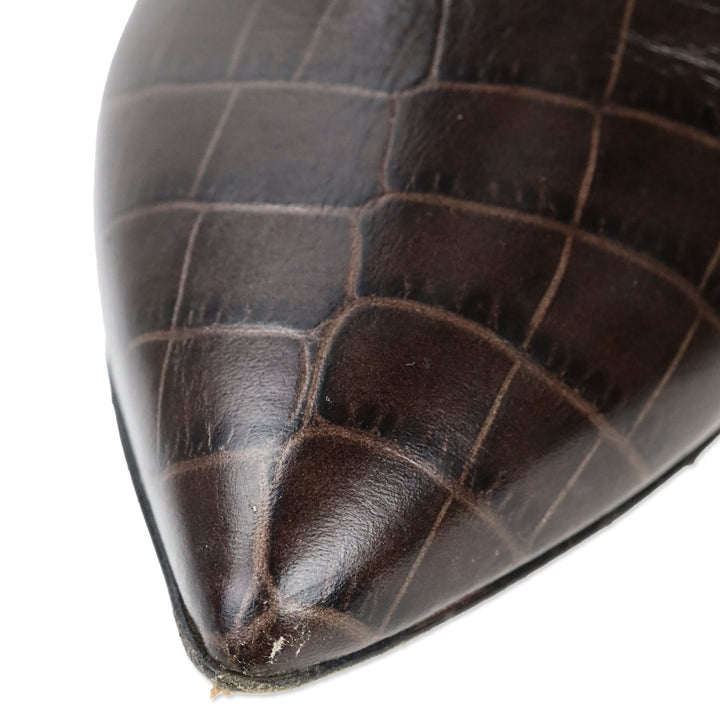 Paris Texas Brown Croc-Embossed Leather Ankle Booties