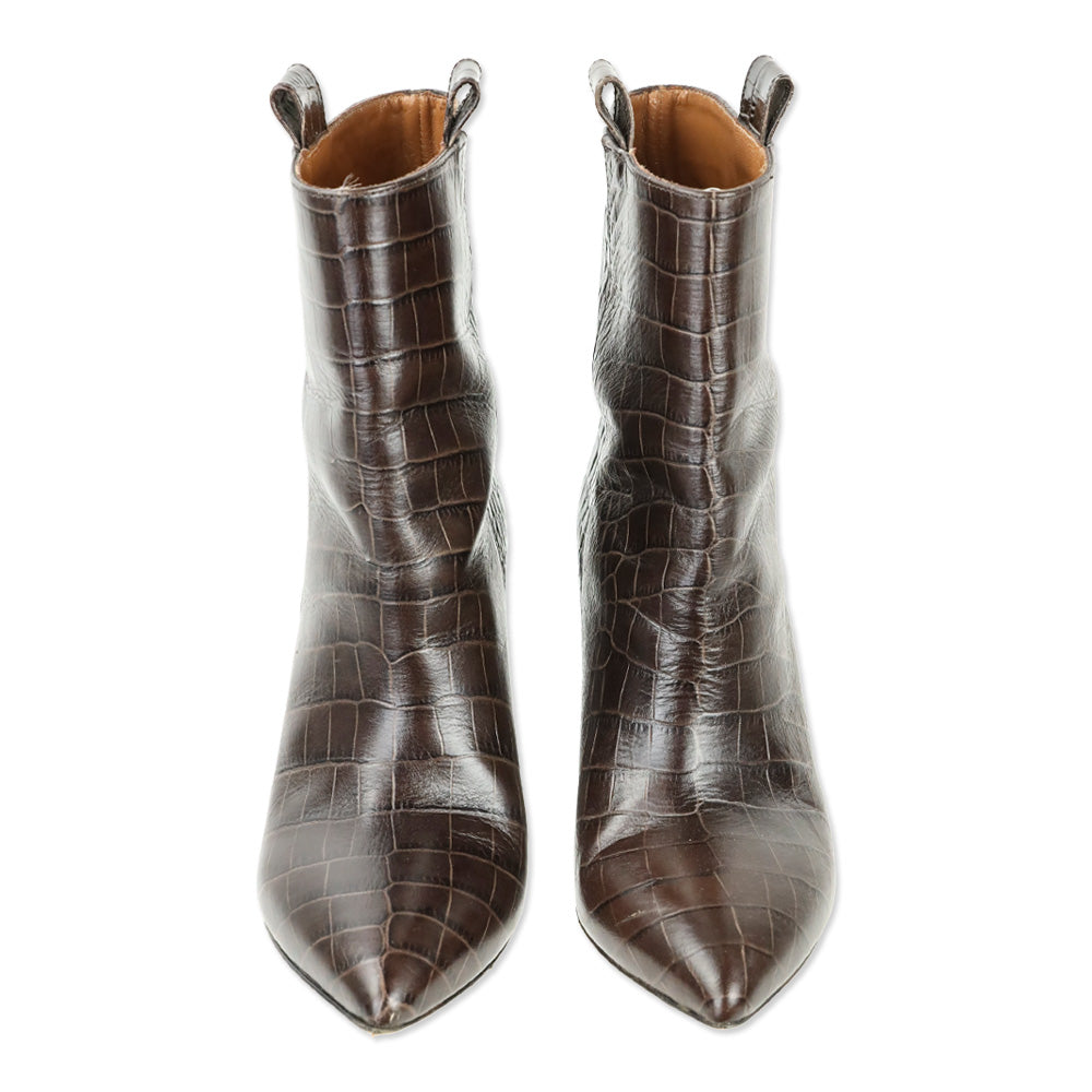 Paris Texas Brown Croc-Embossed Leather Ankle Booties