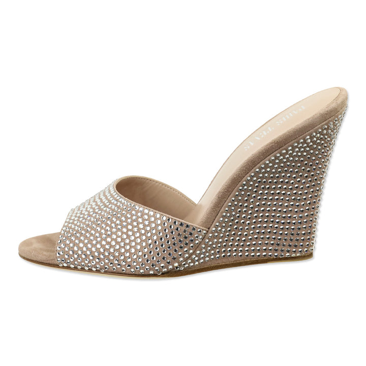 Paris Texas Powder Diamond Suede Crystal 95 Holly Wanda Wedge Mule Sandal