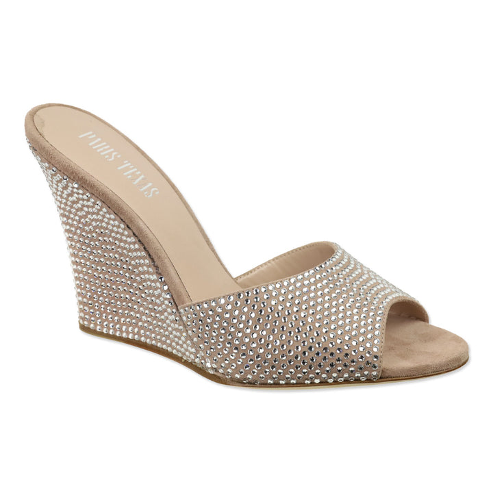 Paris Texas Powder Diamond Suede Crystal 95 Holly Wanda Wedge Mule Sandal