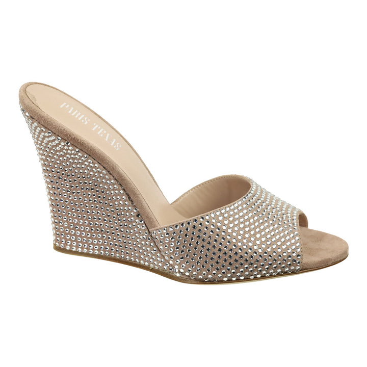 Paris Texas Powder Diamond Suede Crystal 95 Holly Wanda Wedge Mule Sandal