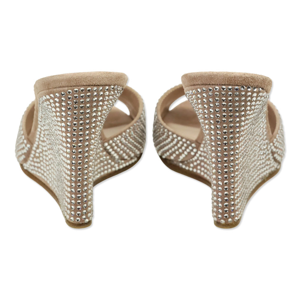 Paris Texas Powder Diamond Suede Crystal 95 Holly Wanda Wedge Mule Sandal