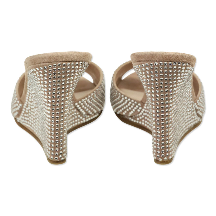 Paris Texas Powder Diamond Suede Crystal 95 Holly Wanda Wedge Mule Sandal