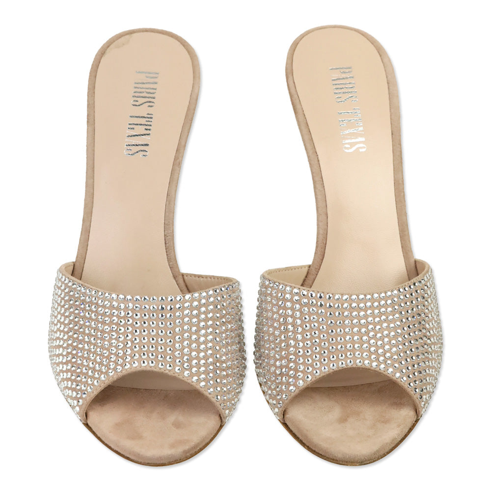 Paris Texas Powder Diamond Suede Crystal 95 Holly Wanda Wedge Mule Sandal