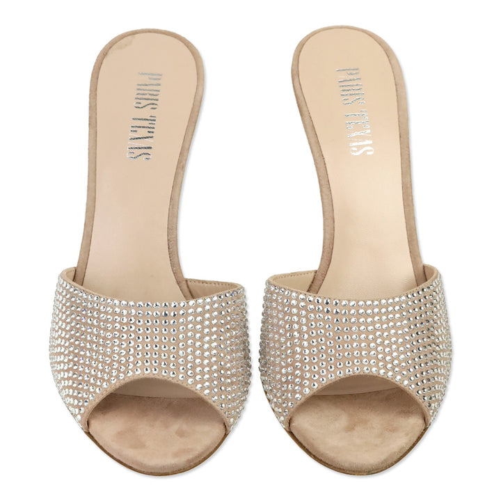 Paris Texas Powder Diamond Suede Crystal 95 Holly Wanda Wedge Mule Sandal