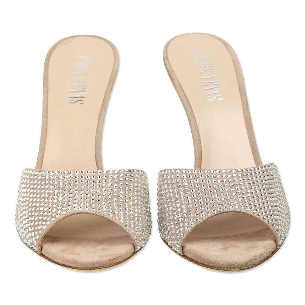 Paris Texas Powder Diamond Suede Crystal 95 Holly Wanda Wedge Mule Sandal