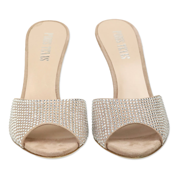 Paris Texas Powder Diamond Suede Crystal 95 Holly Wanda Wedge Mule Sandal