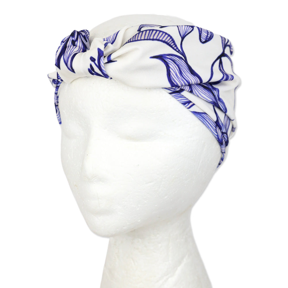 Patbo Blue/White Lily Print Twist Knot Headband