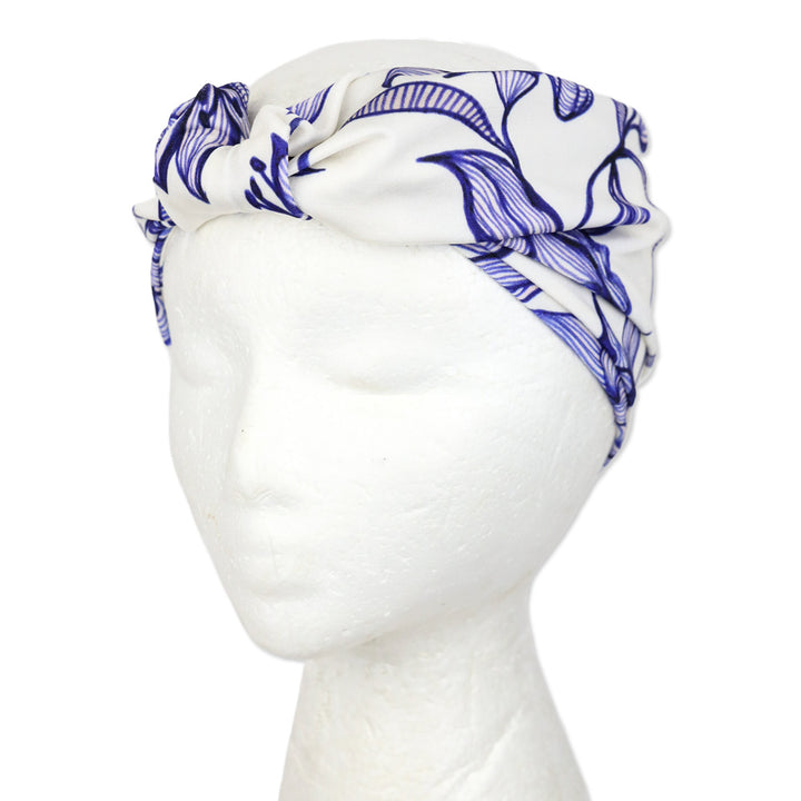 Patbo Blue/White Lily Print Twist Knot Headband