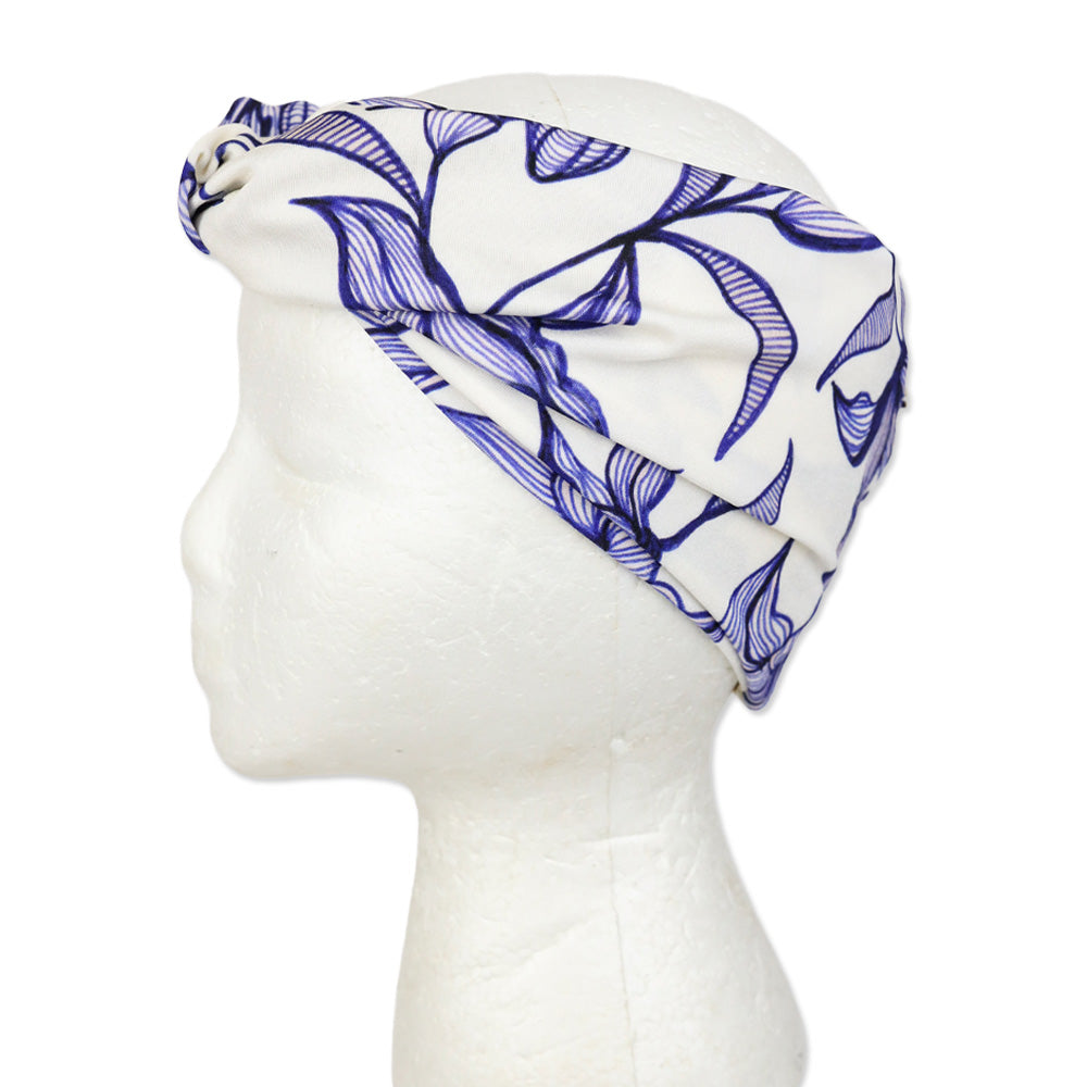 Patbo Blue/White Lily Print Twist Knot Headband
