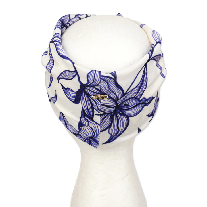 Patbo Blue/White Lily Print Twist Knot Headband