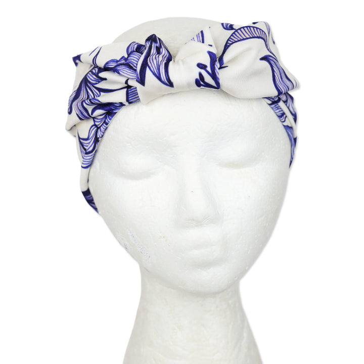 Patbo Blue/White Lily Print Twist Knot Headband