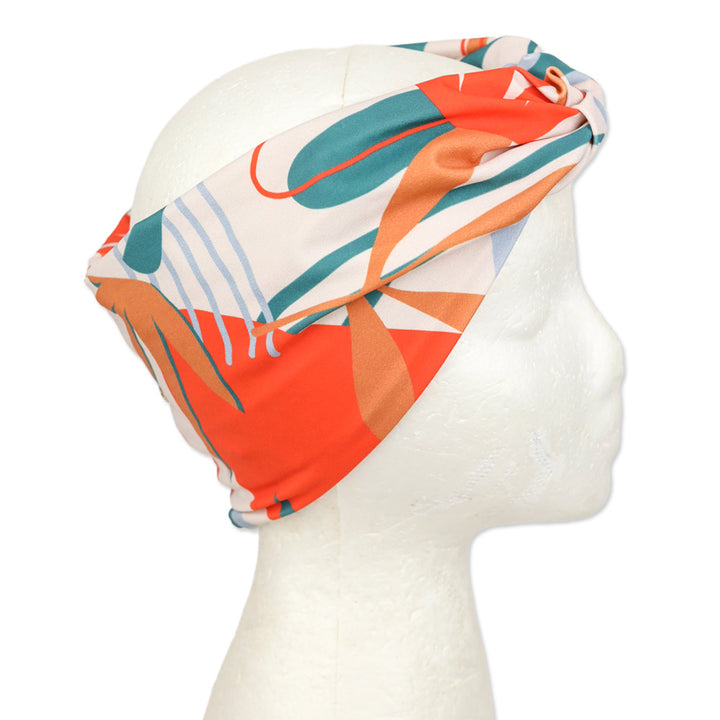 Patbo Orange/Teal Leaf Print Twist Knot Headband