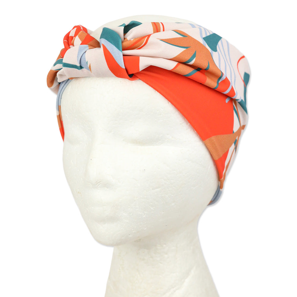 Patbo Orange/Teal Leaf Print Twist Knot Headband