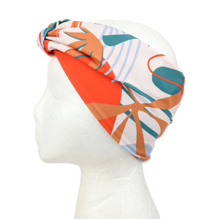 Patbo Orange/Teal Leaf Print Twist Knot Headband