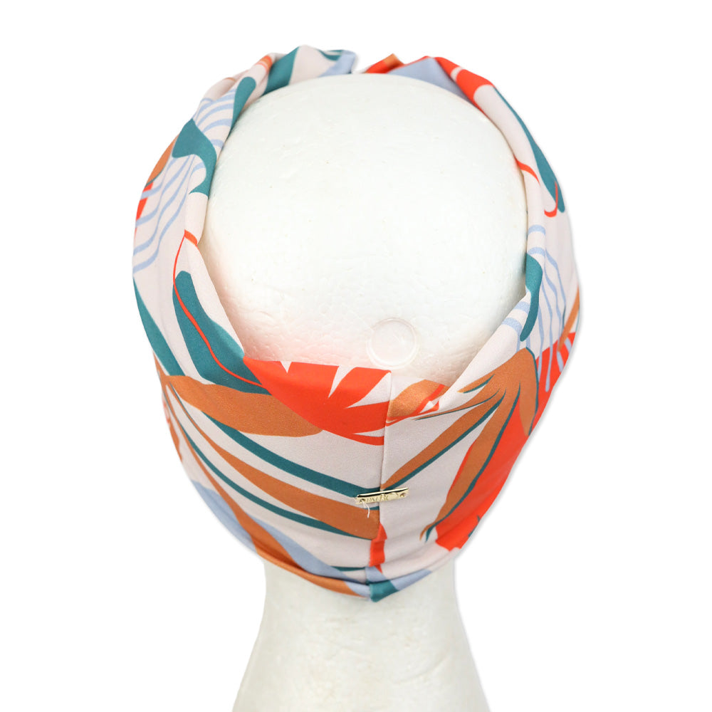 Patbo Orange/Teal Leaf Print Twist Knot Headband