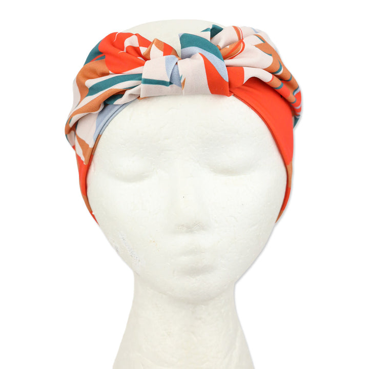 Patbo Orange/Teal Leaf Print Twist Knot Headband