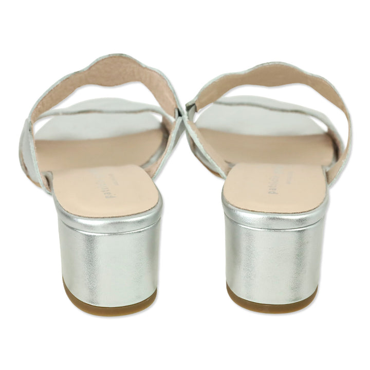 Patricia Green Silver Leather Palm Beach Block Heel Scalloped Sandal