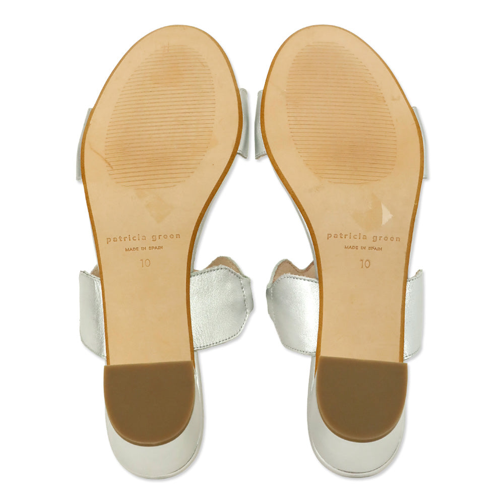 Patricia Green Silver Leather Palm Beach Block Heel Scalloped Sandal