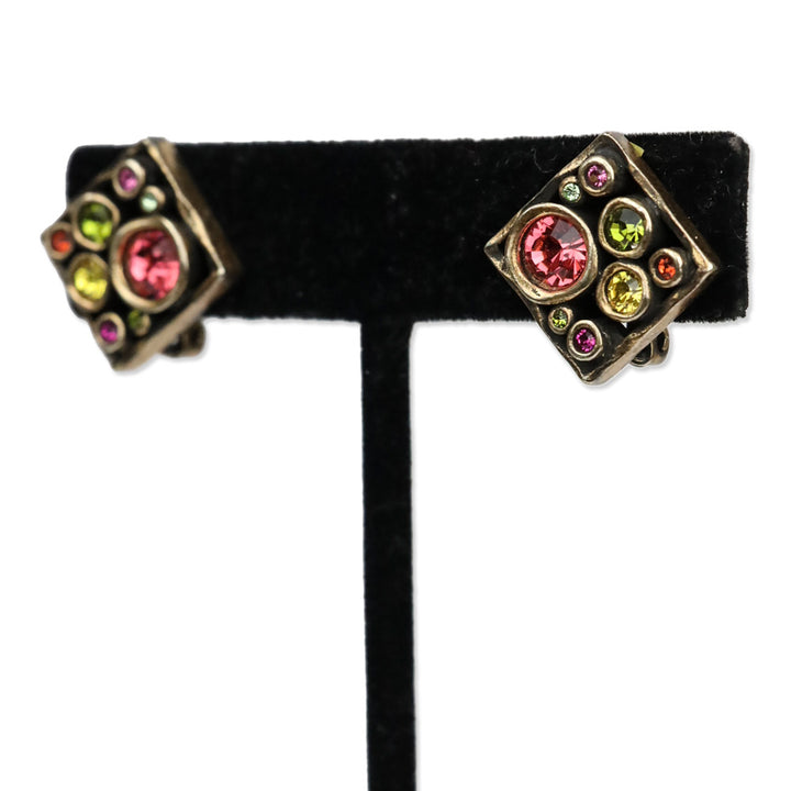 Patricia Locke Multicolor Stone Square Clip On Earrings