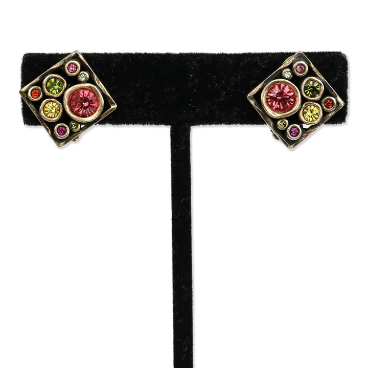 Patricia Locke Multicolor Stone Square Clip On Earrings