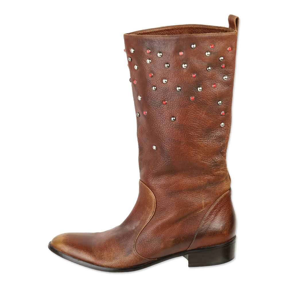 Patrizia Pepe Brown Studded Western Boot