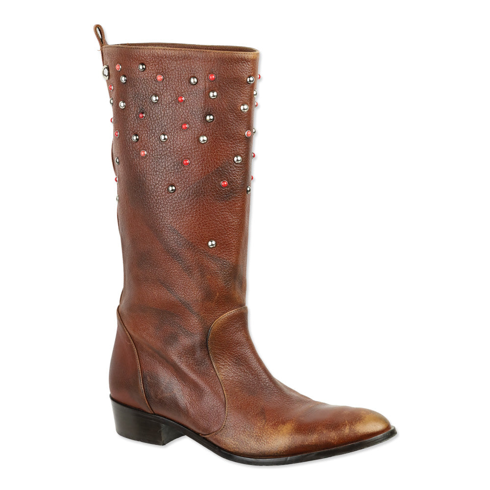 Patrizia Pepe Brown Studded Western Boot