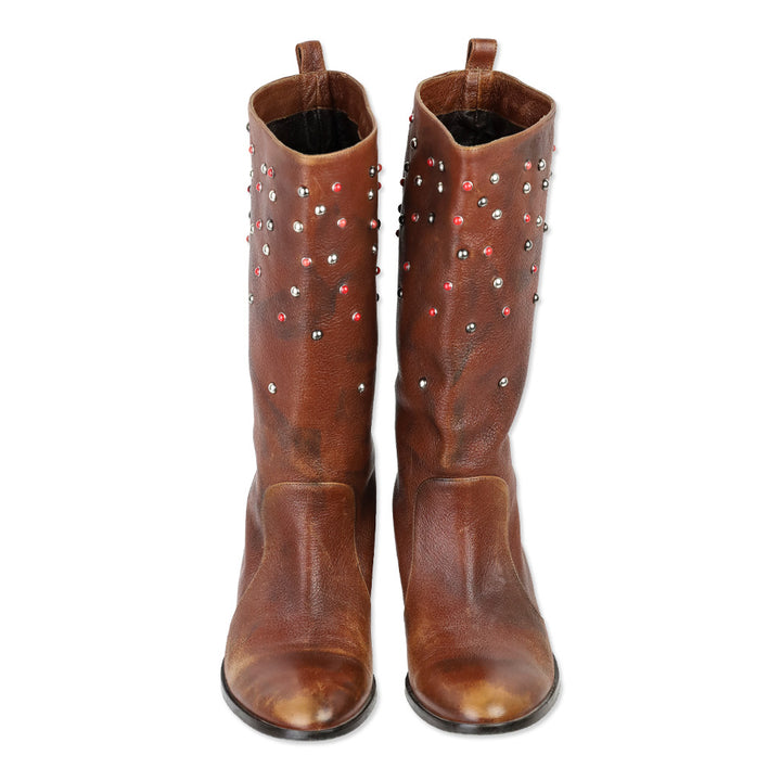 Patrizia Pepe Brown Studded Western Boot