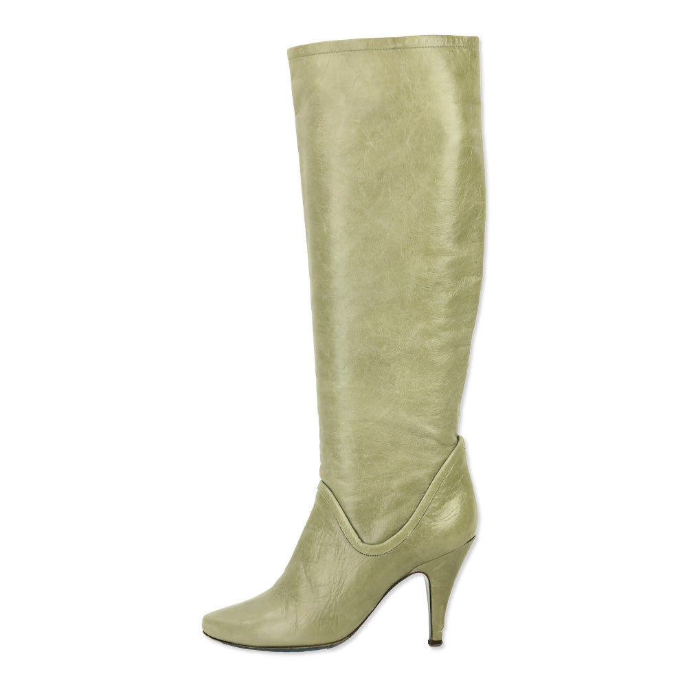 Patrizia Pepe Olive Crinkle Leather Riding Boots