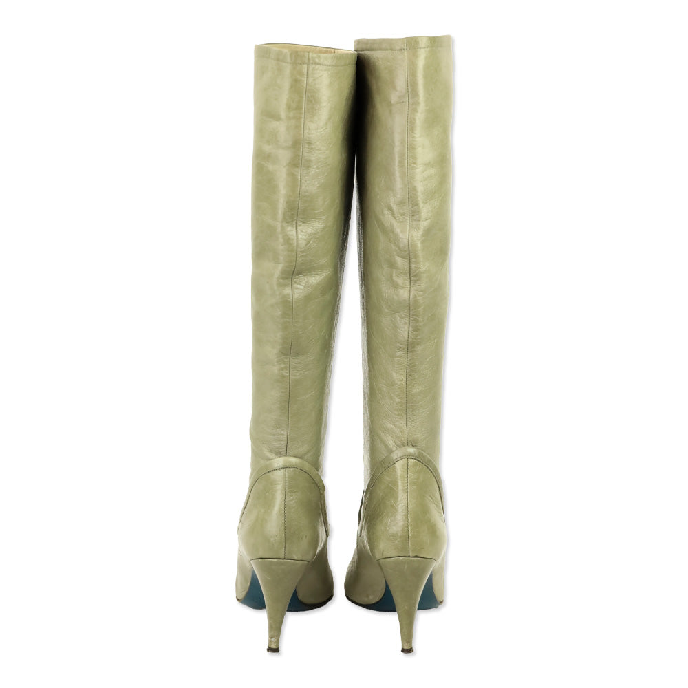 Patrizia Pepe Olive Crinkle Leather Riding Boots