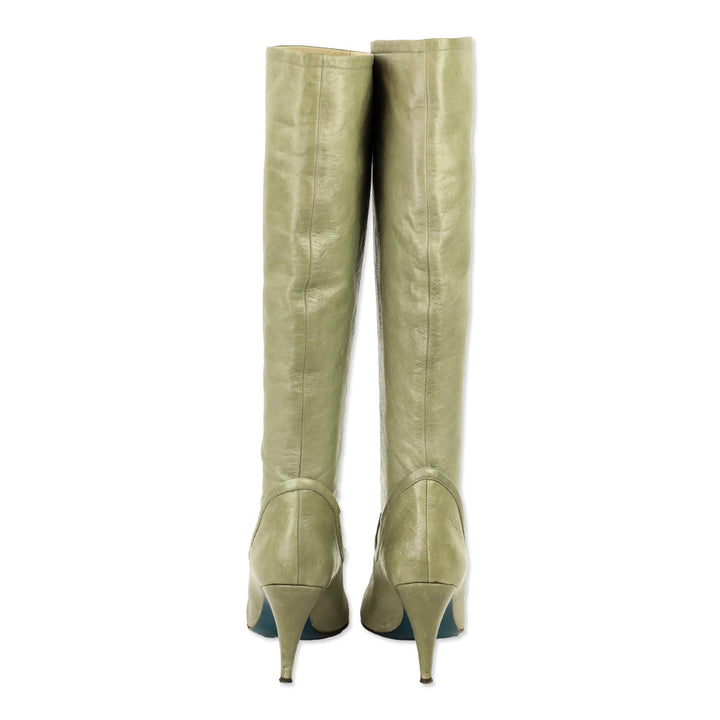 Patrizia Pepe Olive Crinkle Leather Riding Boots
