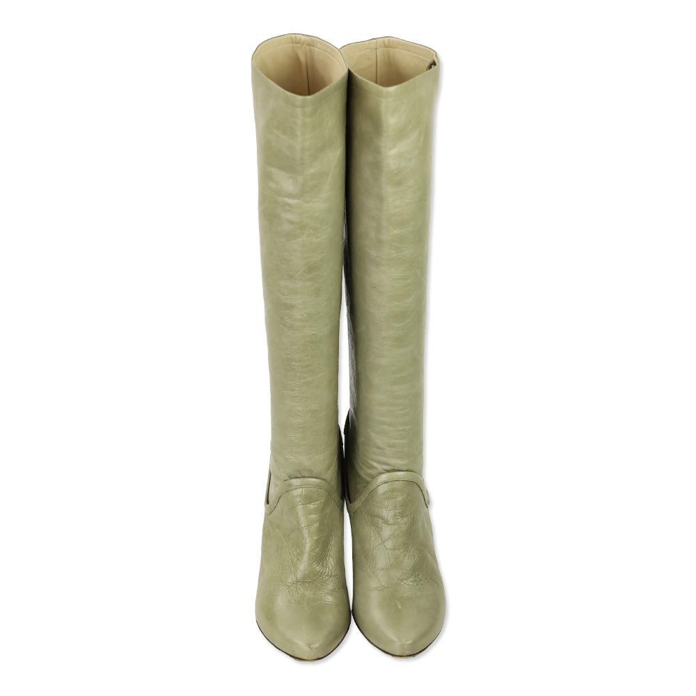 Patrizia Pepe Olive Crinkle Leather Riding Boots